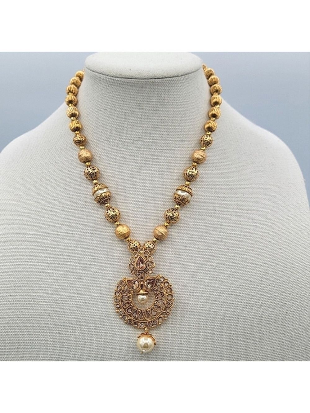 Gold Tone Necklace With Crystals #2288